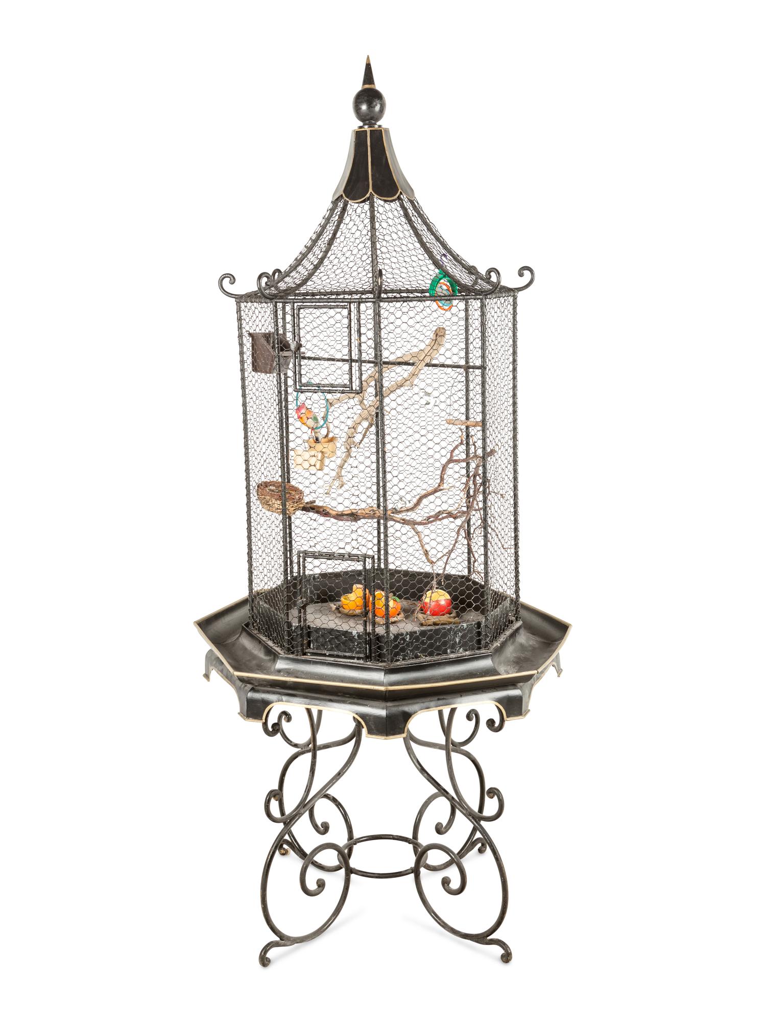 A Chinese Style Bird Cage and Stand