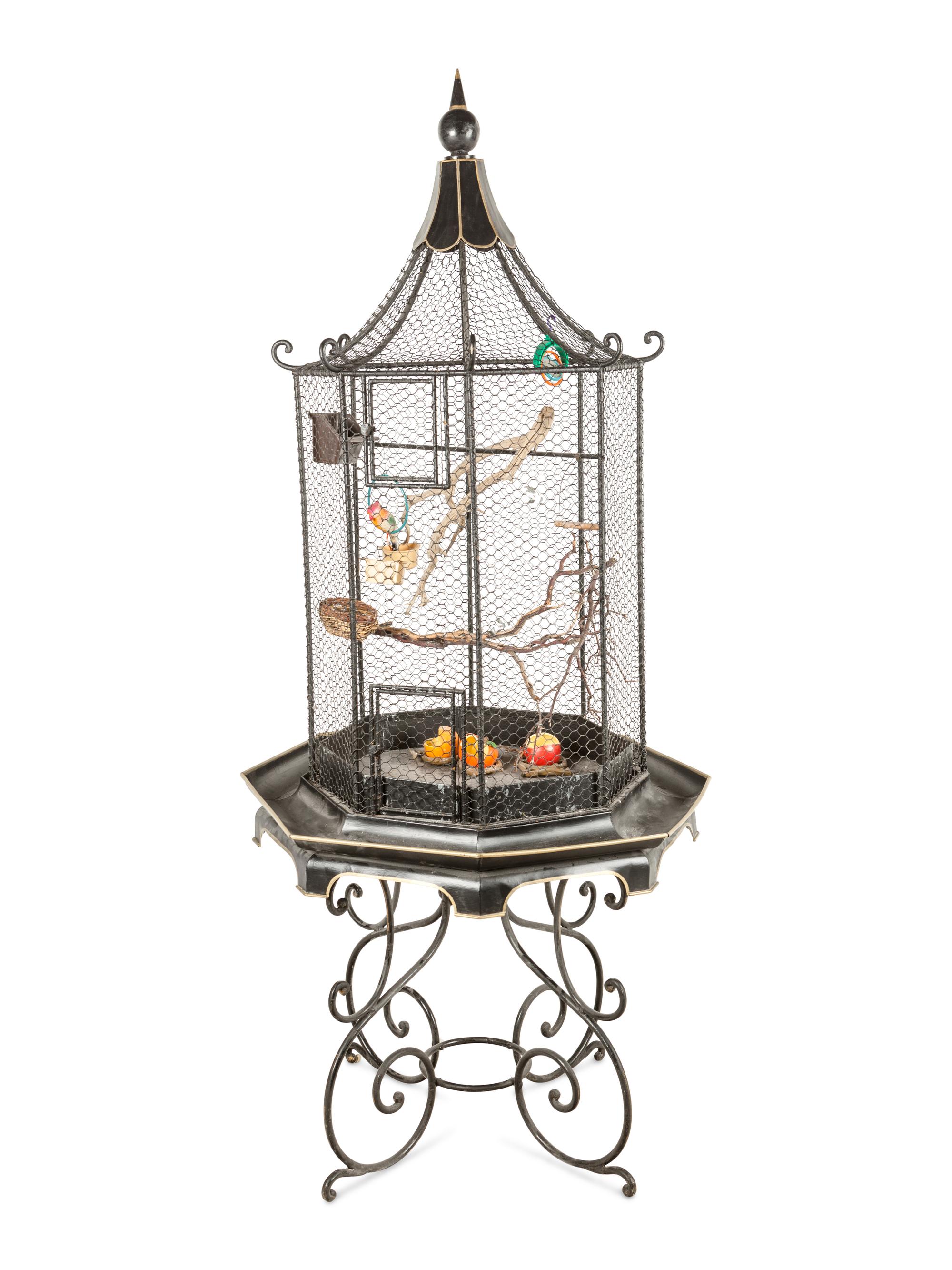 A Chinese Style Bird Cage and Stand