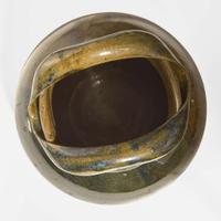 George Ohr (American, 1857-1918) Large Vase with Folded Rim in Half Olive and Spotted Brown Glaze, Biloxi, Mississippi, USA, circa 1897-1900