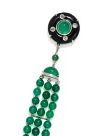 CHRYSOPRASE, ONYX AND DIAMOND BRACELET