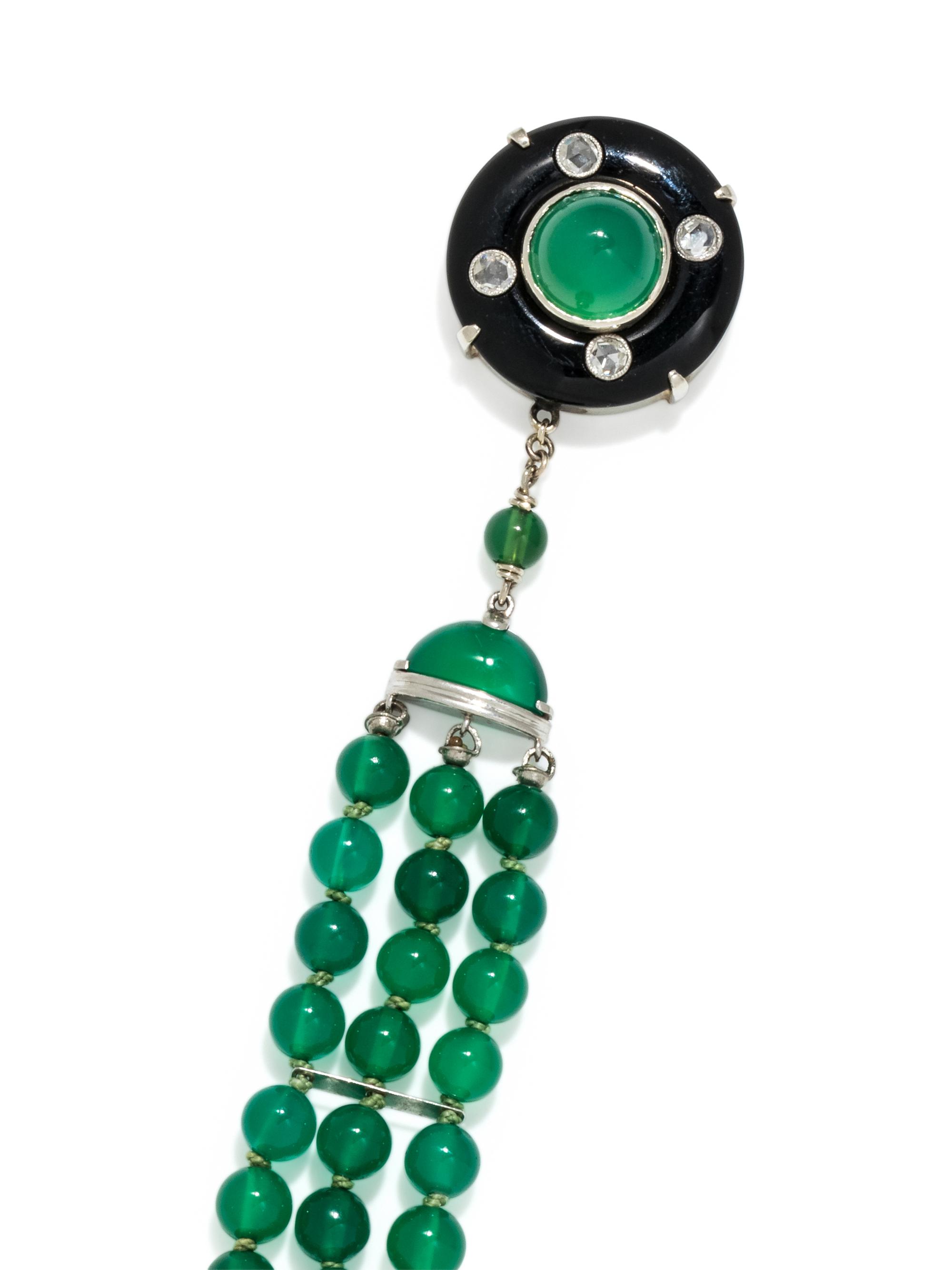 CHRYSOPRASE, ONYX AND DIAMOND BRACELET