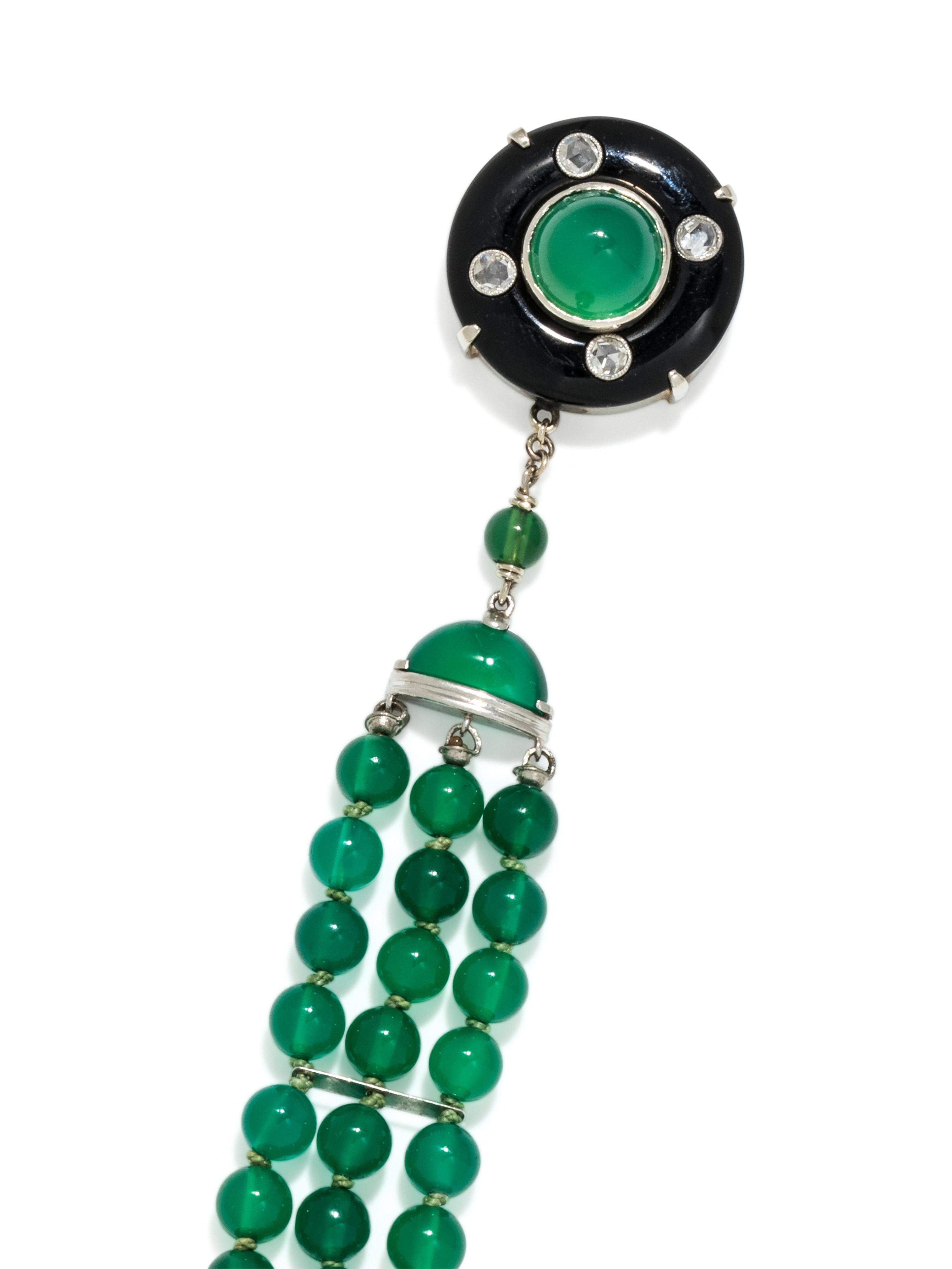 CHRYSOPRASE, ONYX AND DIAMOND BRACELET