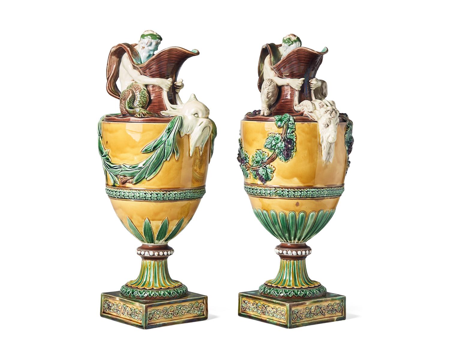 A Pair of Wedgwood Majolica Ewers