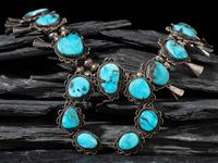 Navajo Silver and Turquoise Squash Blossom Necklace