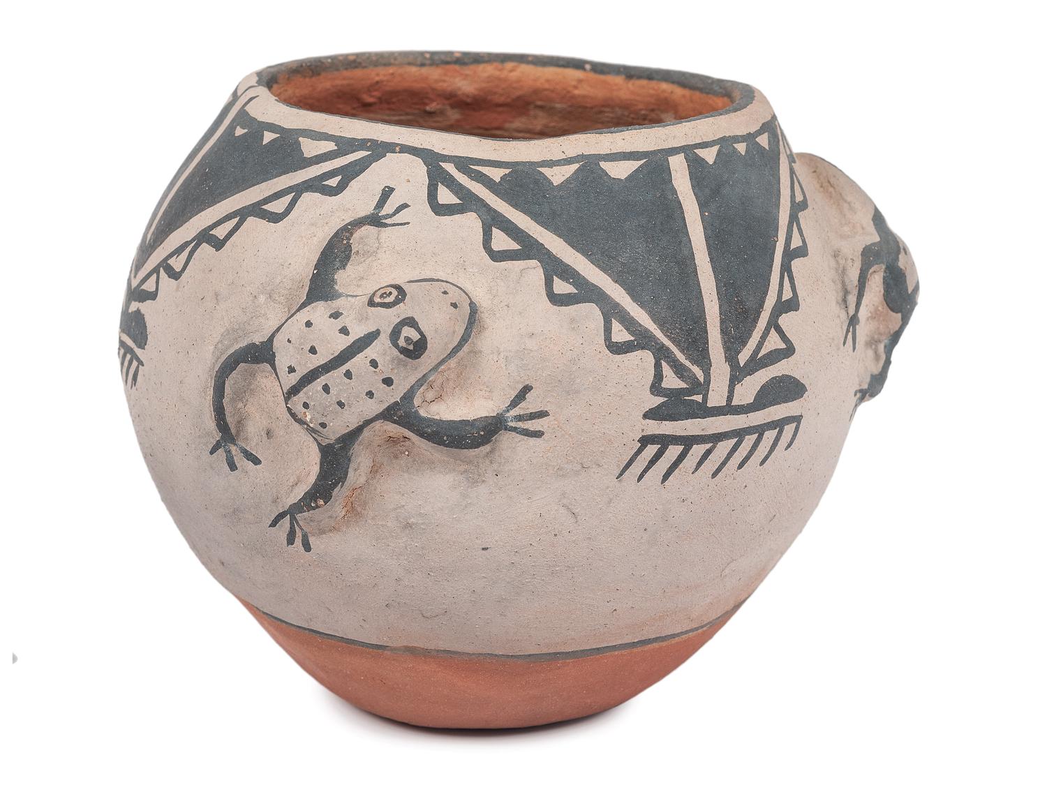 Cochiti Jar, with Relief Carved Frogs