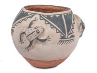 Cochiti Jar, with Relief Carved Frogs