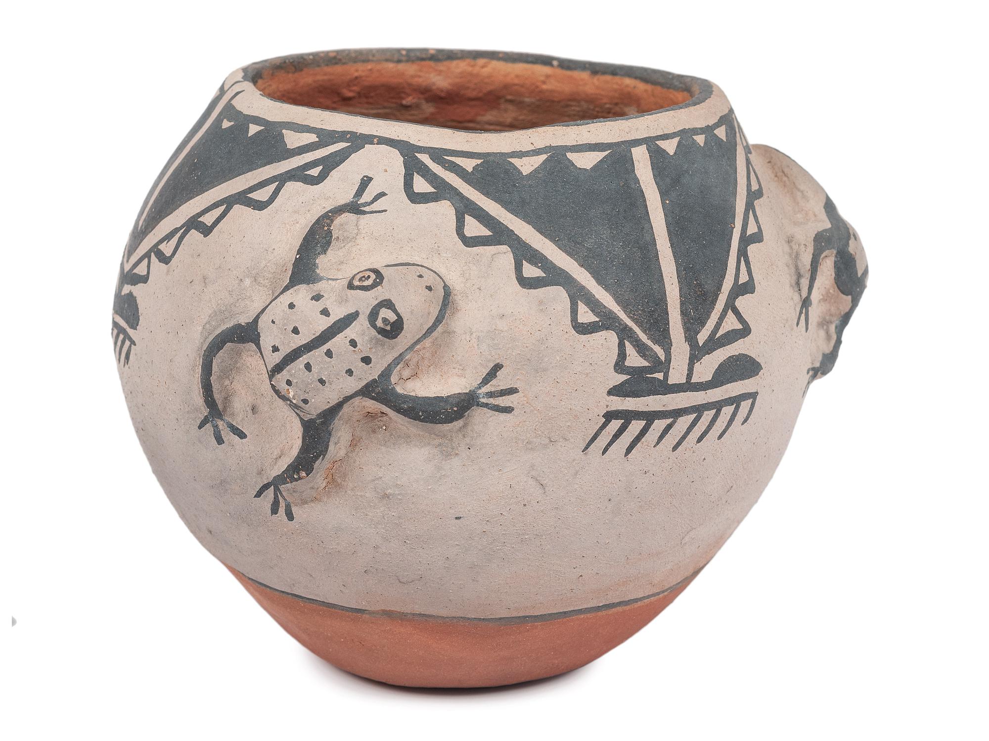Cochiti Jar, with Relief Carved Frogs