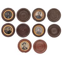 [EARLY PHOTOGRAPHY - UNION CASES]. A group of 10 brown "oreo" union cases containing portraits of male subjects, including: