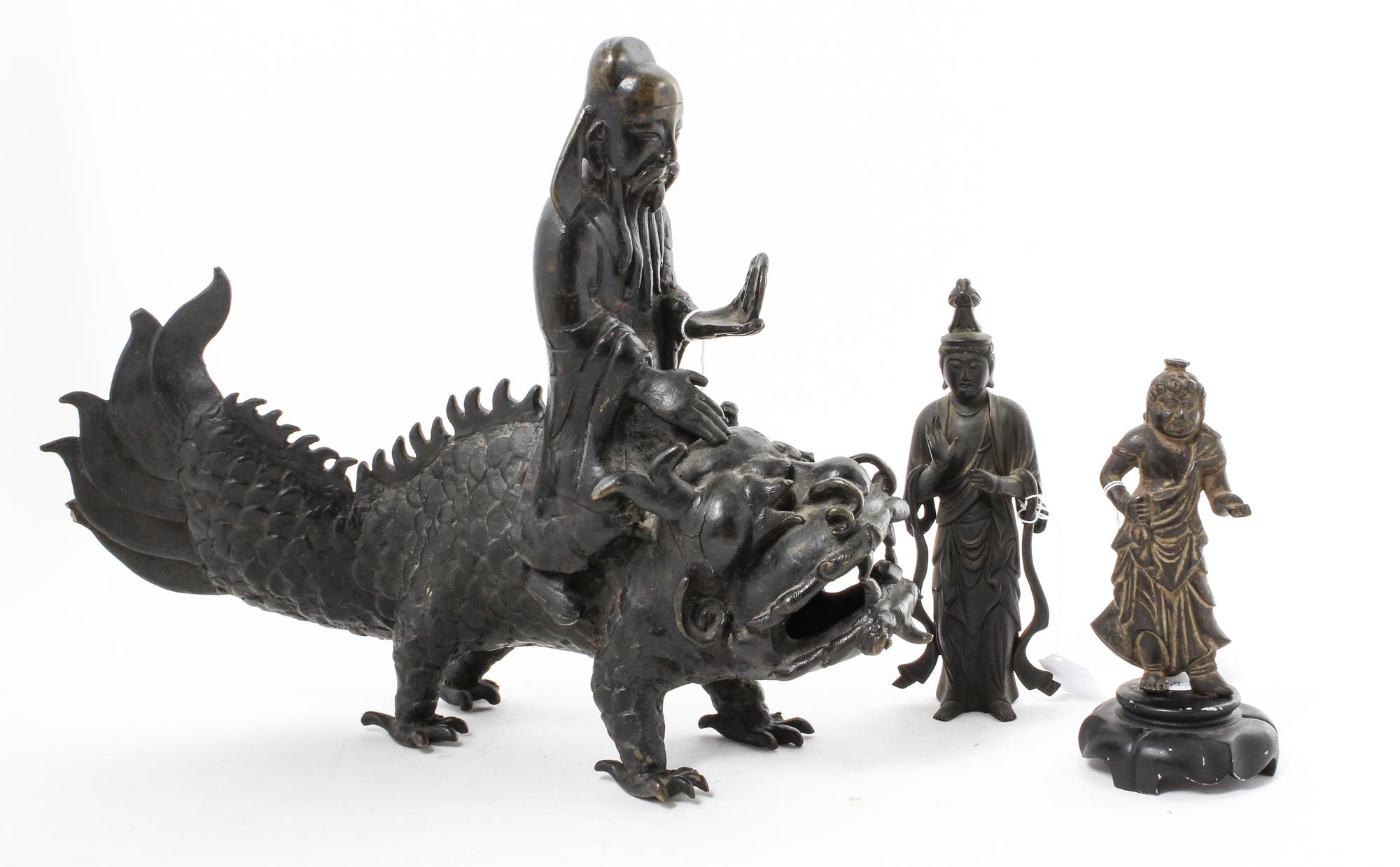 A Group of Three Japanese Figures Height of tallest 13 inches. — 20TH CENTURY