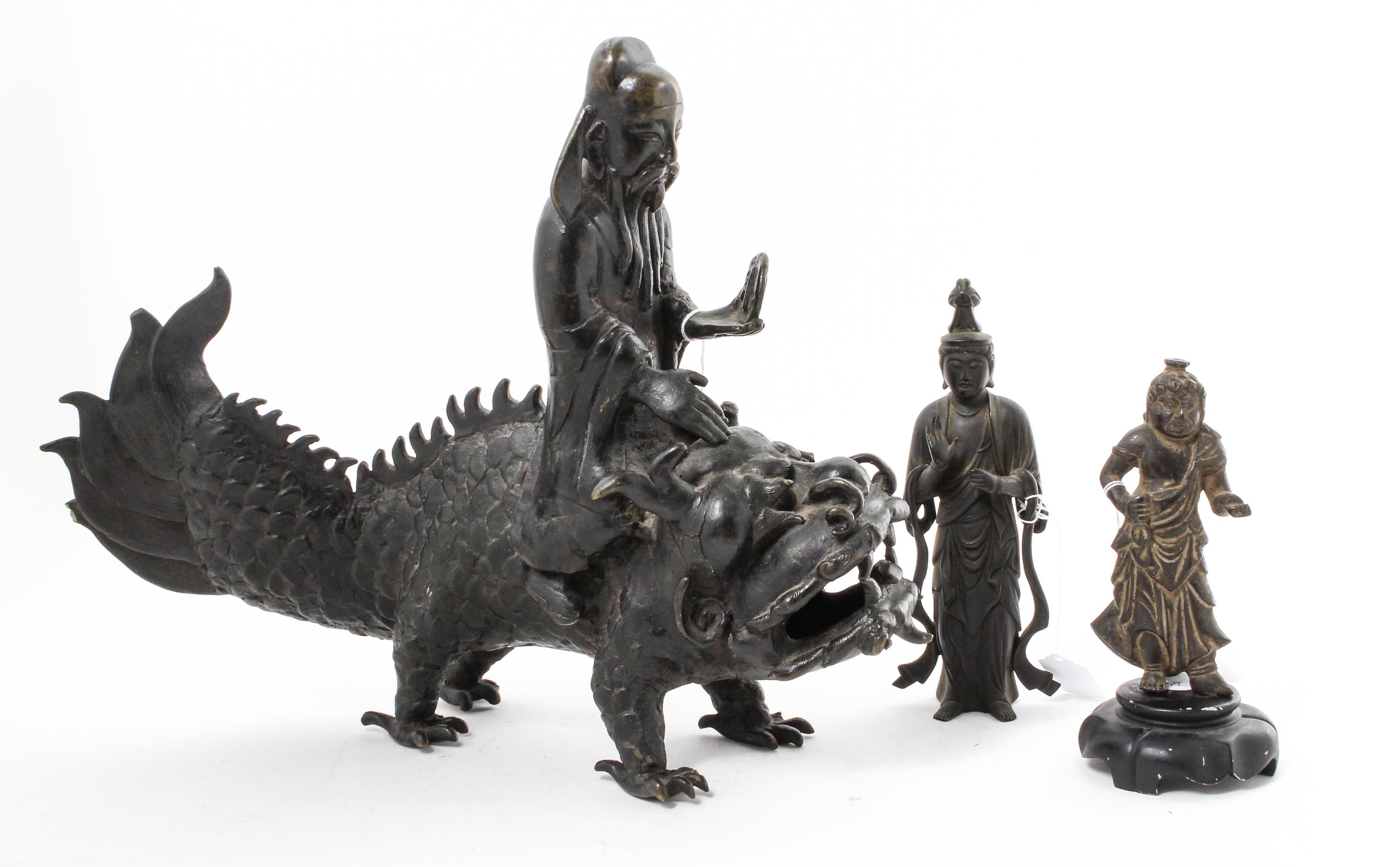 A Group of Three Japanese Figures Height of tallest 13 inches. — 20TH CENTURY