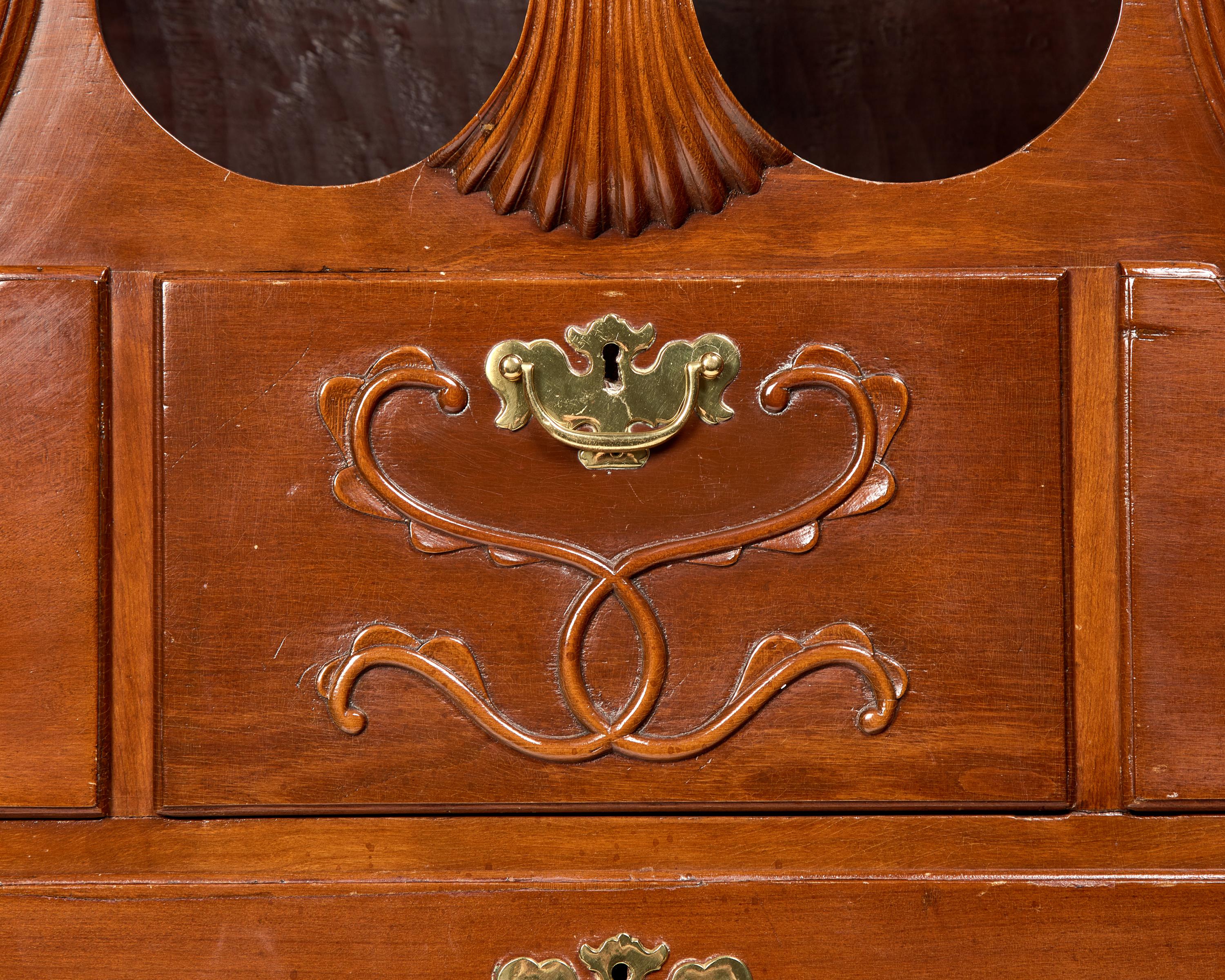 A Chippendale Cherrywood Bonnet-Top Chest-on-Chest