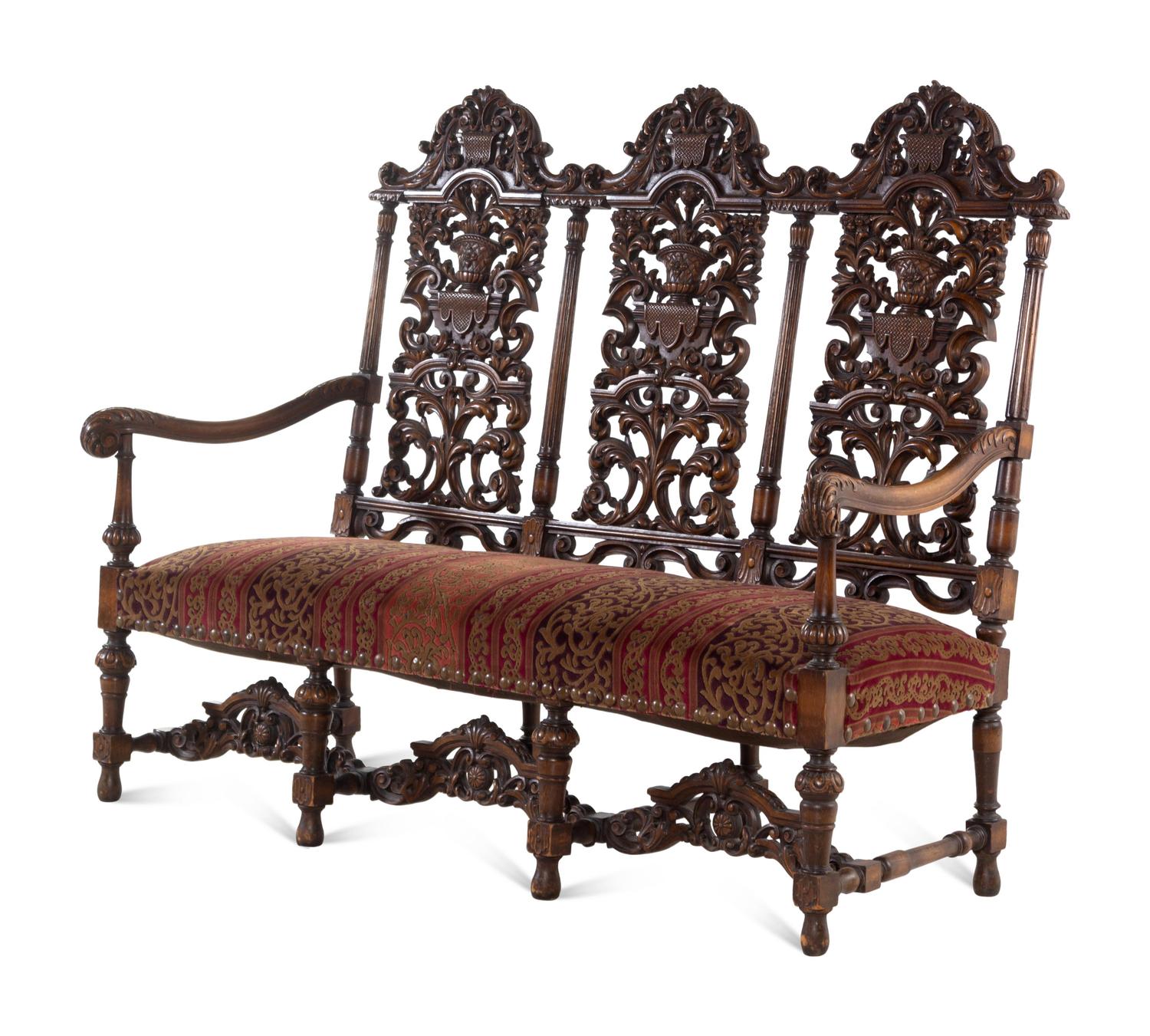 A William and Mary Style Carved Walnut Bench