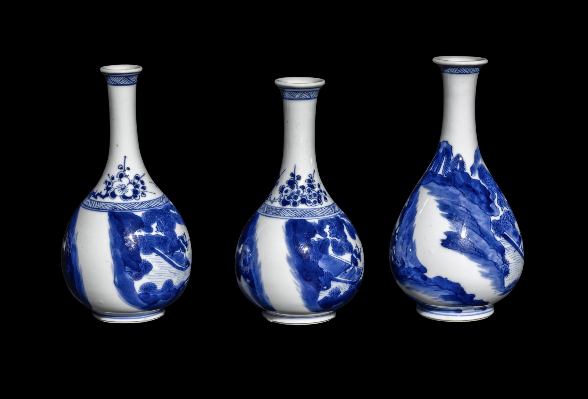 Three Chinese Blue and White Porcelain Vases