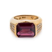 MOVADO, GARNET AND DIAMOND RING