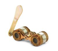 A Pair of French Mother-of-Pearl Veneered Opera Glasses, Lunette, Width 3 7/8 inches.