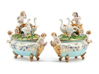 A Pair of German Porcelain Figural Tureens