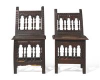 A Pair of Spanish Baroque Carved Walnut Side Chairs, 17th Century
