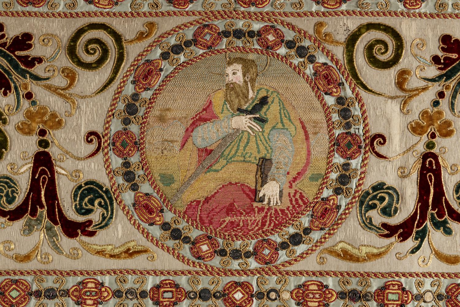A Continental Petit-Point and Metallic Thread Embroidered Ecclesiastical Panel