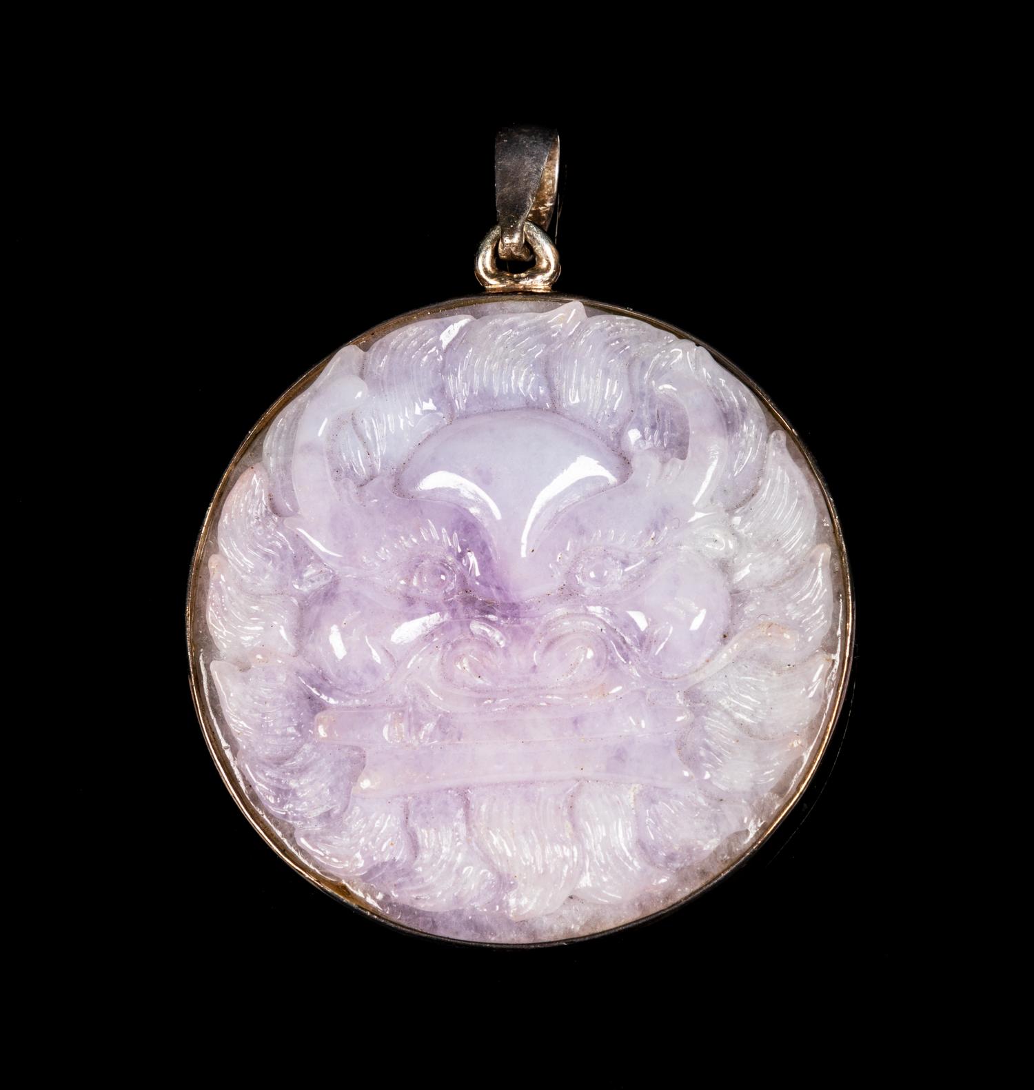 A Chinese Lavender and Pale Celadon Jadeite Circular Pendant