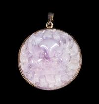 A Chinese Lavender and Pale Celadon Jadeite Circular Pendant