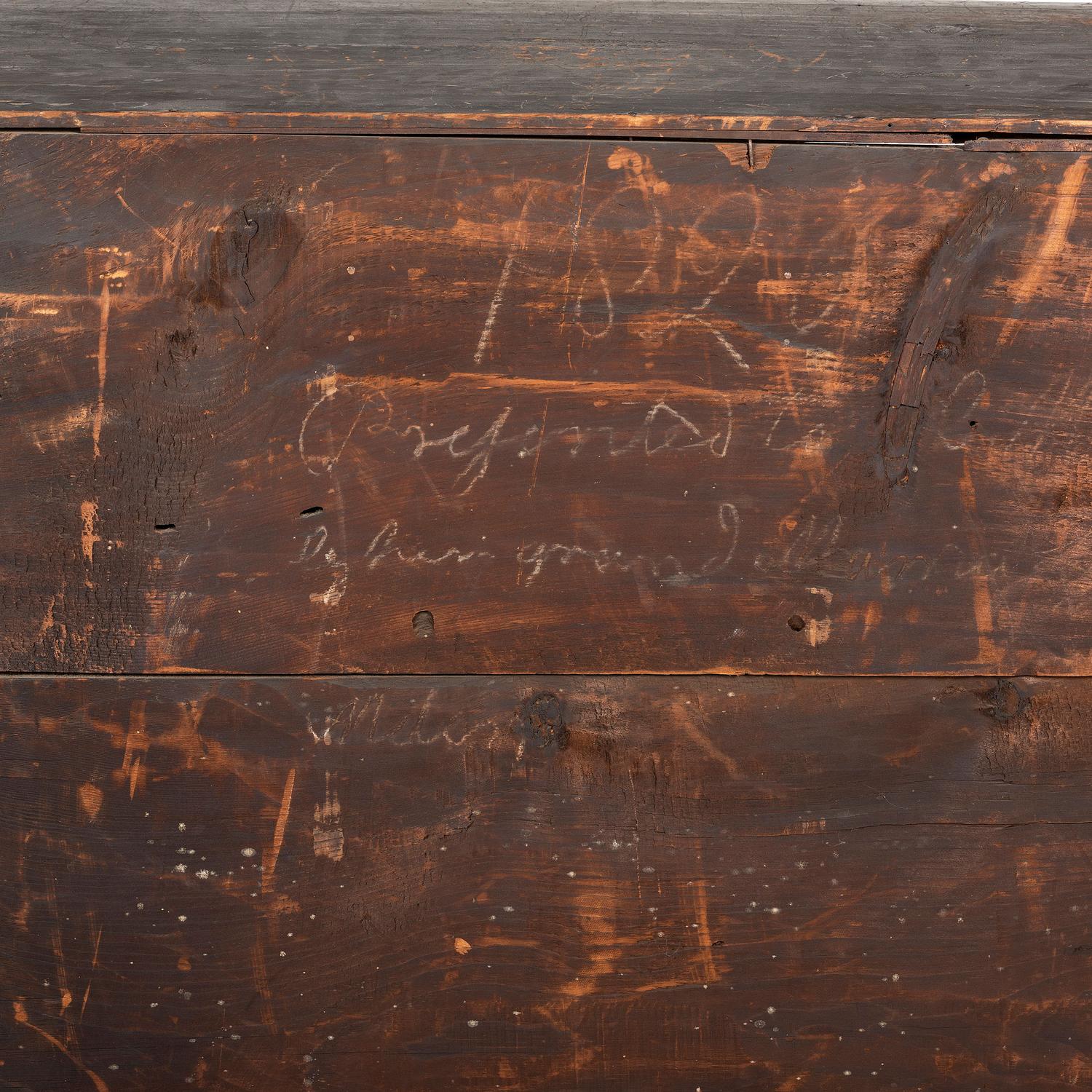 A Queen Anne Cherrywood and Maple Flat Top High Chest with Cornice Drawer