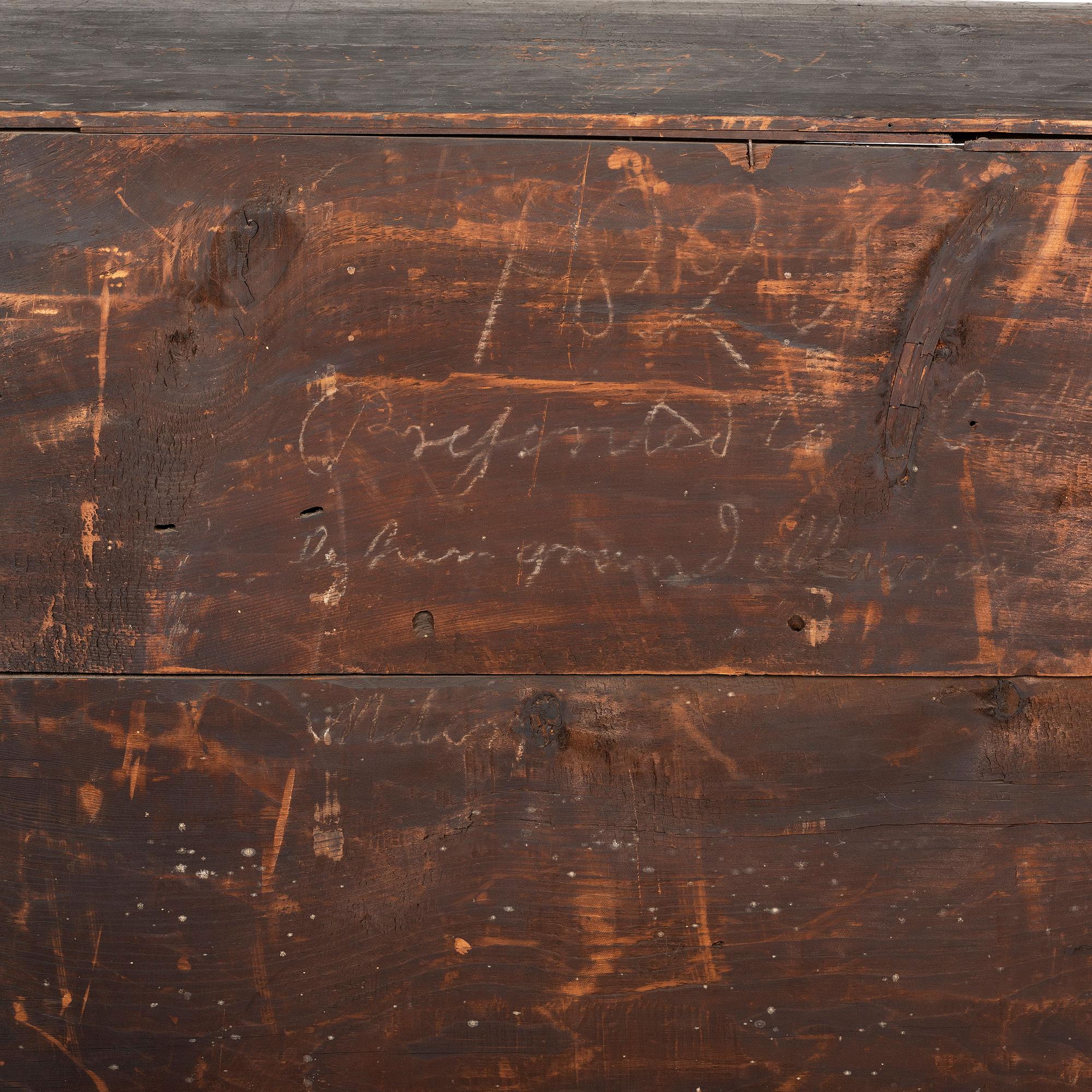 A Queen Anne Cherrywood and Maple Flat Top High Chest with Cornice Drawer