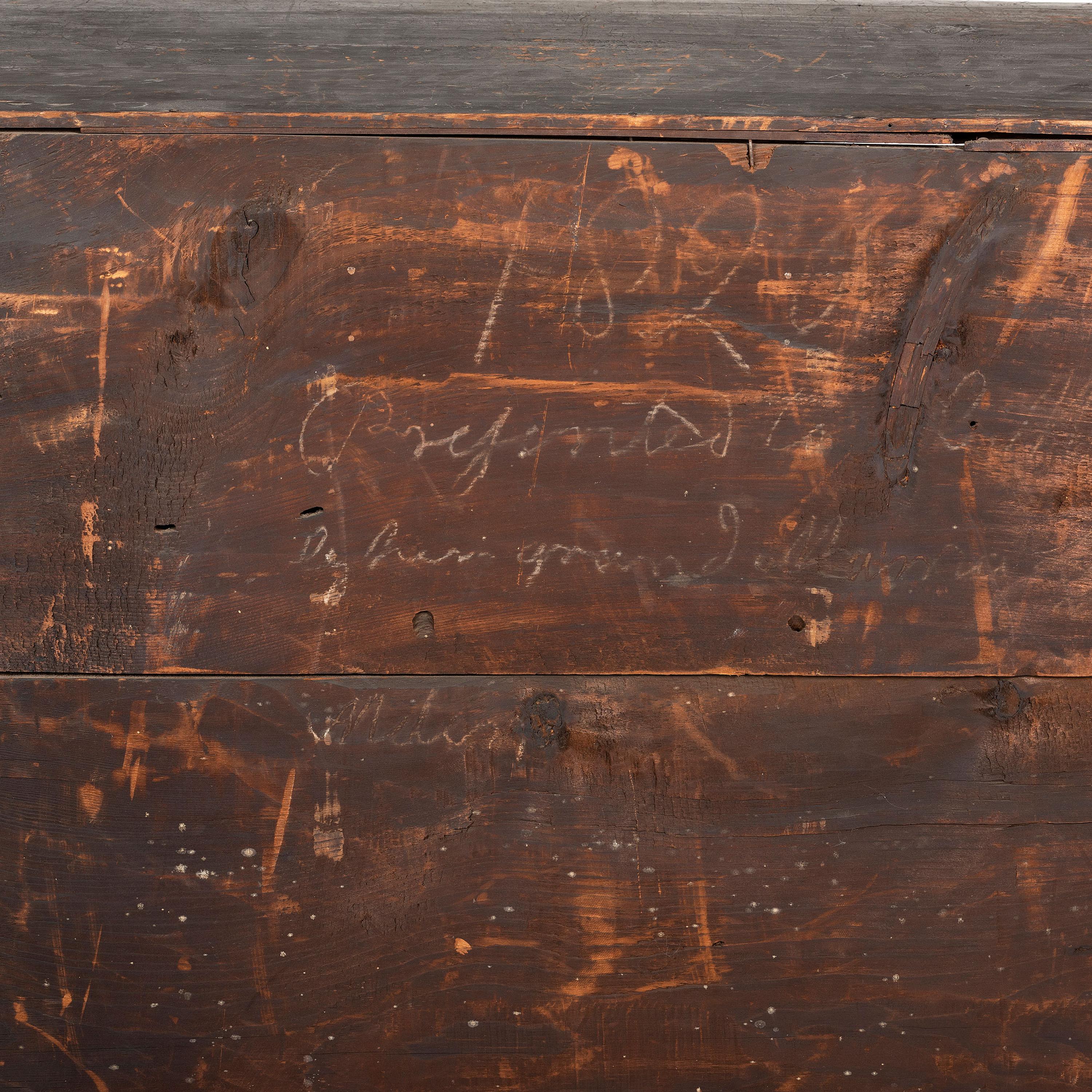 A Queen Anne Cherrywood and Maple Flat Top High Chest with Cornice Drawer
