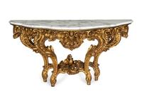 A Louis XV Giltwood Console Table with Calacatta Marble Top