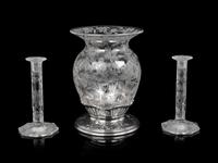 An American Silver Mounted Etched Glass Vase