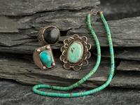 Navajo and Southwestern-style Silver Rings, PLUS Pueblo Rolled Turquoise Necklace