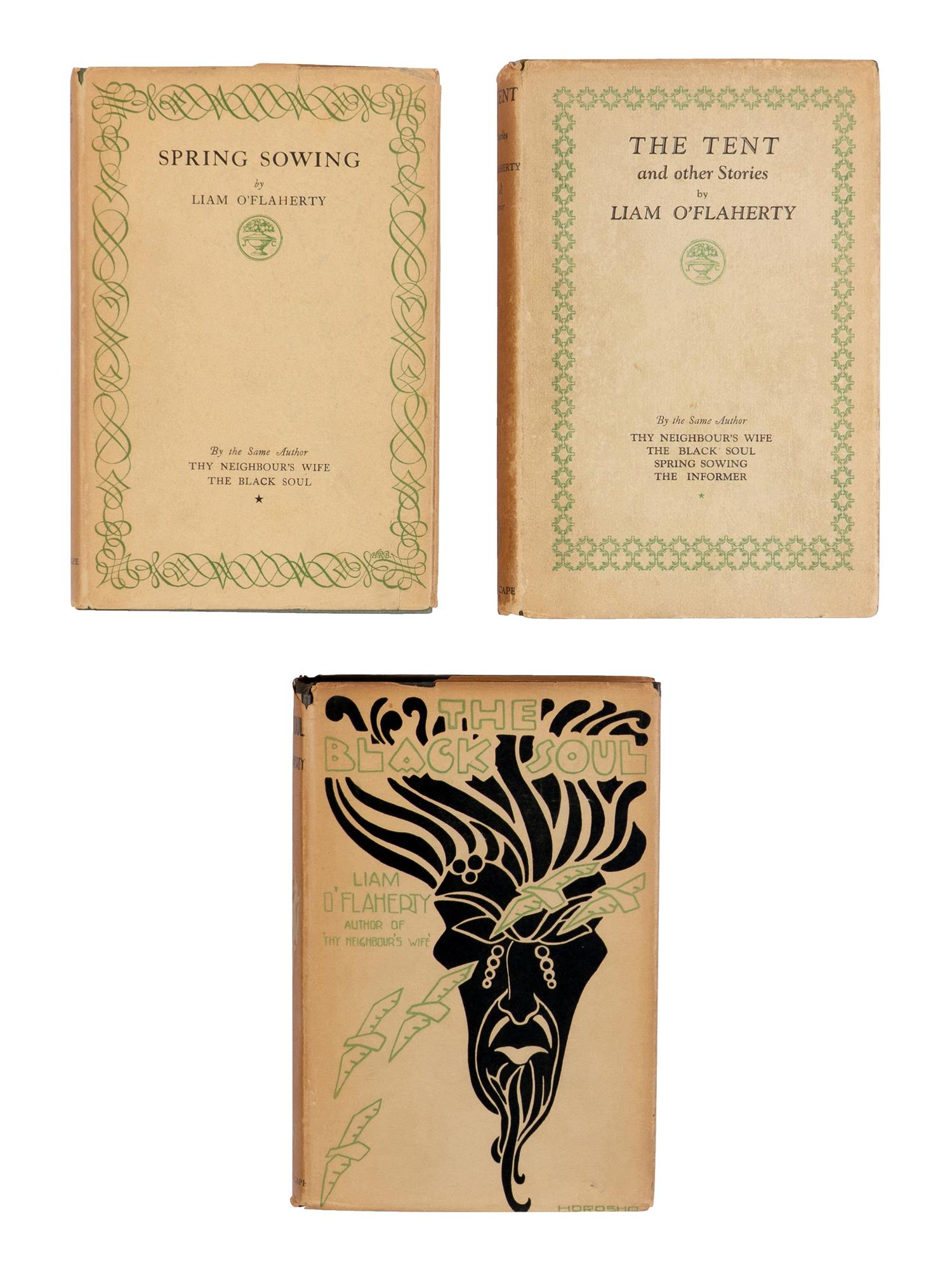 O'FLAHERTY, Liam (1896-1984). A group of 3 FIRST EDITIONS, comprising: