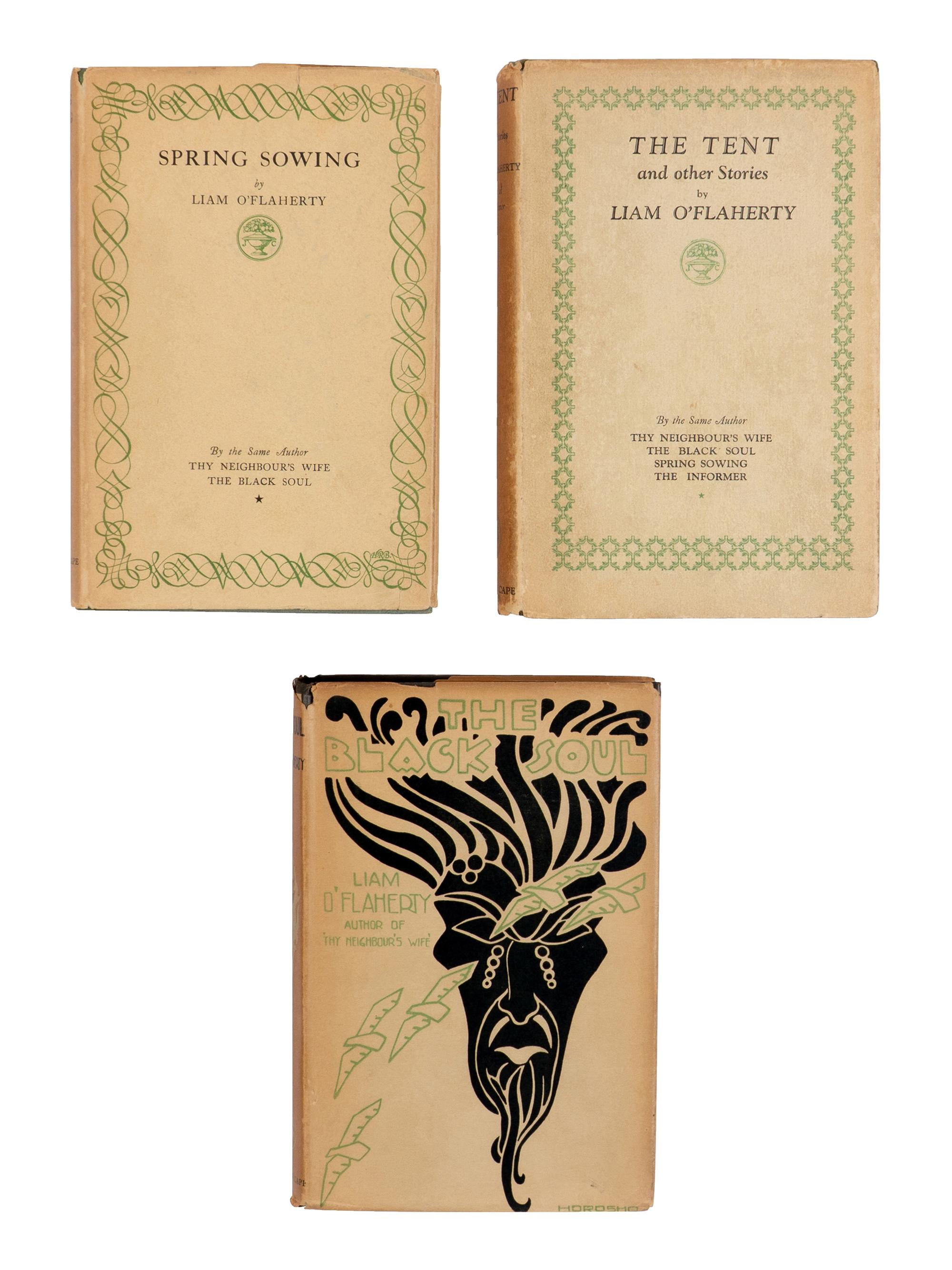 O'FLAHERTY, Liam (1896-1984). A group of 3 FIRST EDITIONS, comprising: