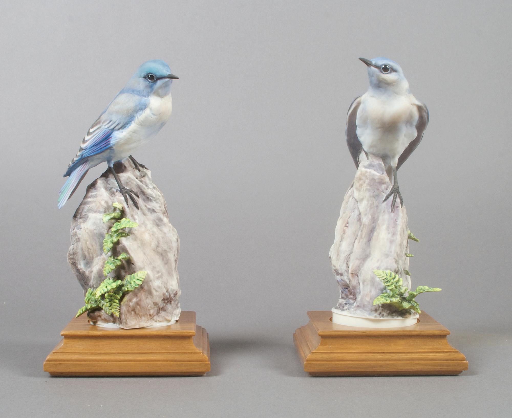 A Pair of Royal Worcester Dorothy Doughty Birds, Mountain Bluebird, Height 9 1/2 inches.