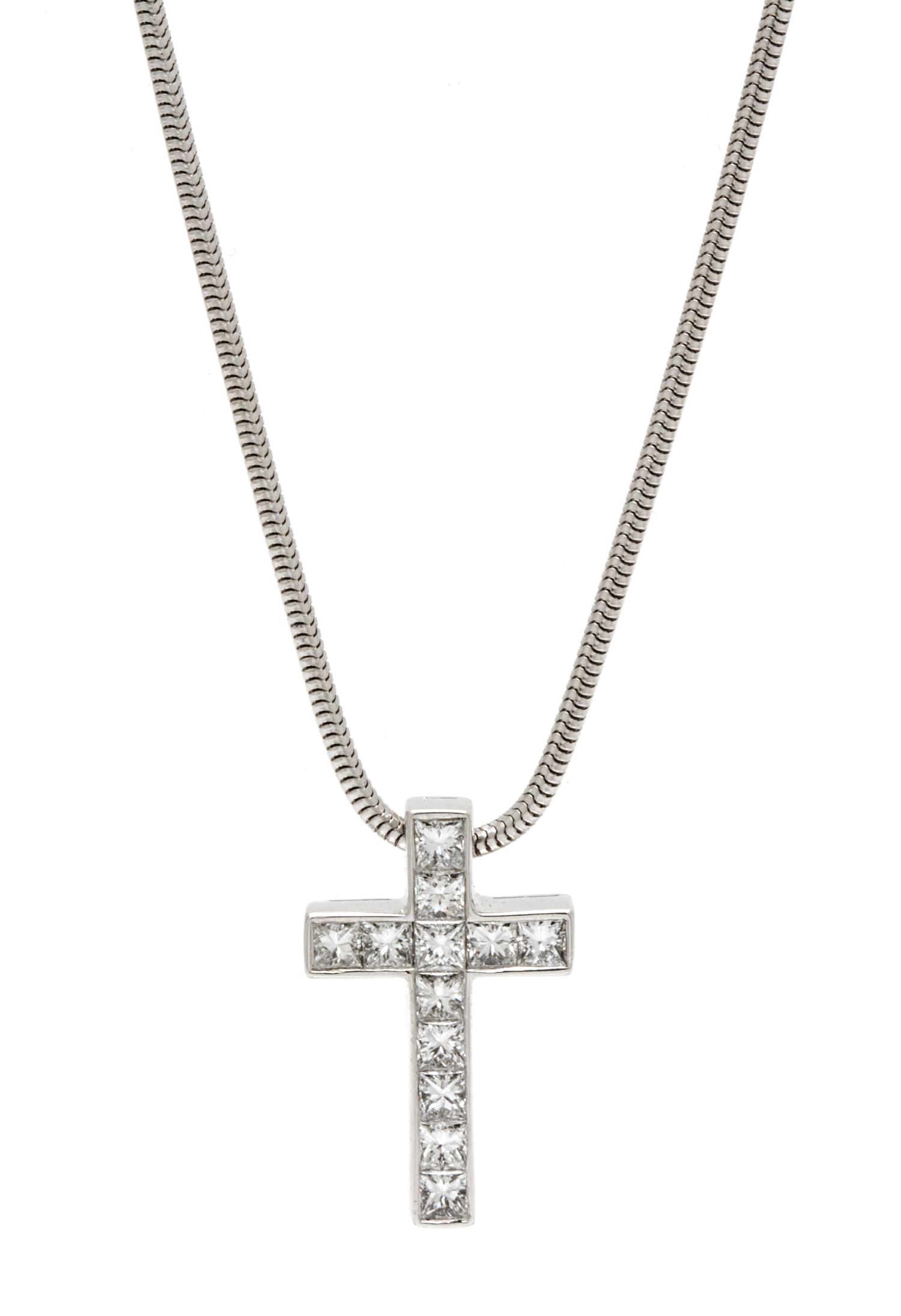An 18 Karat White Gold and Diamond Cross Pendant, 4.90 dwts.