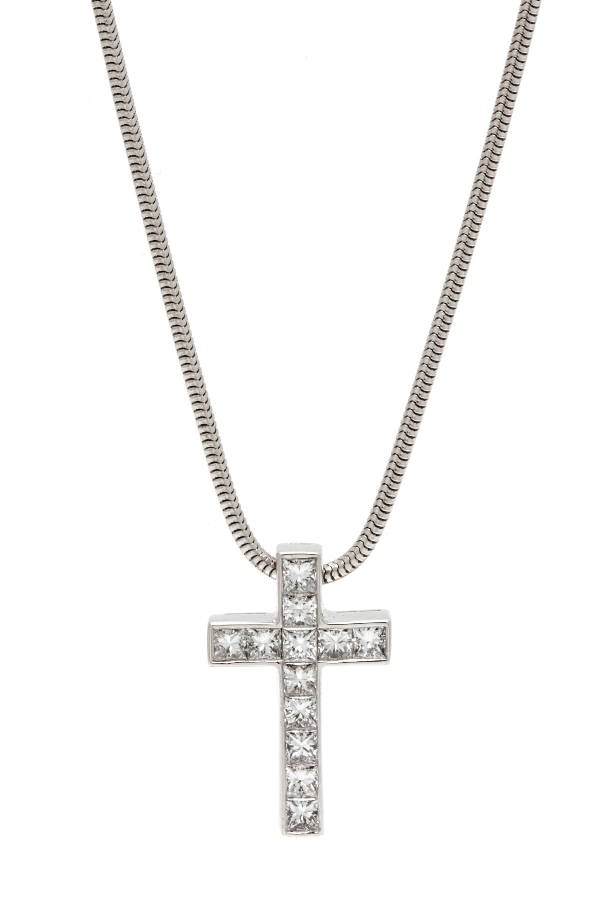 An 18 Karat White Gold and Diamond Cross Pendant, 4.90 dwts.