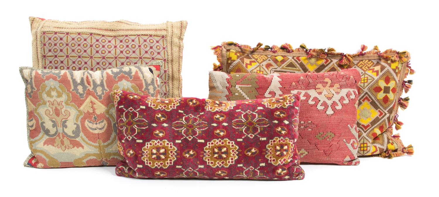 Five Miscellaneous Tribal Design Pillows Length of largest 23 inches. — 20TH CENTURY