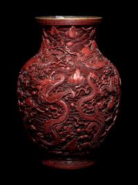A Carved Cinnabar Lacquer 'Dragon' Baluster Vase