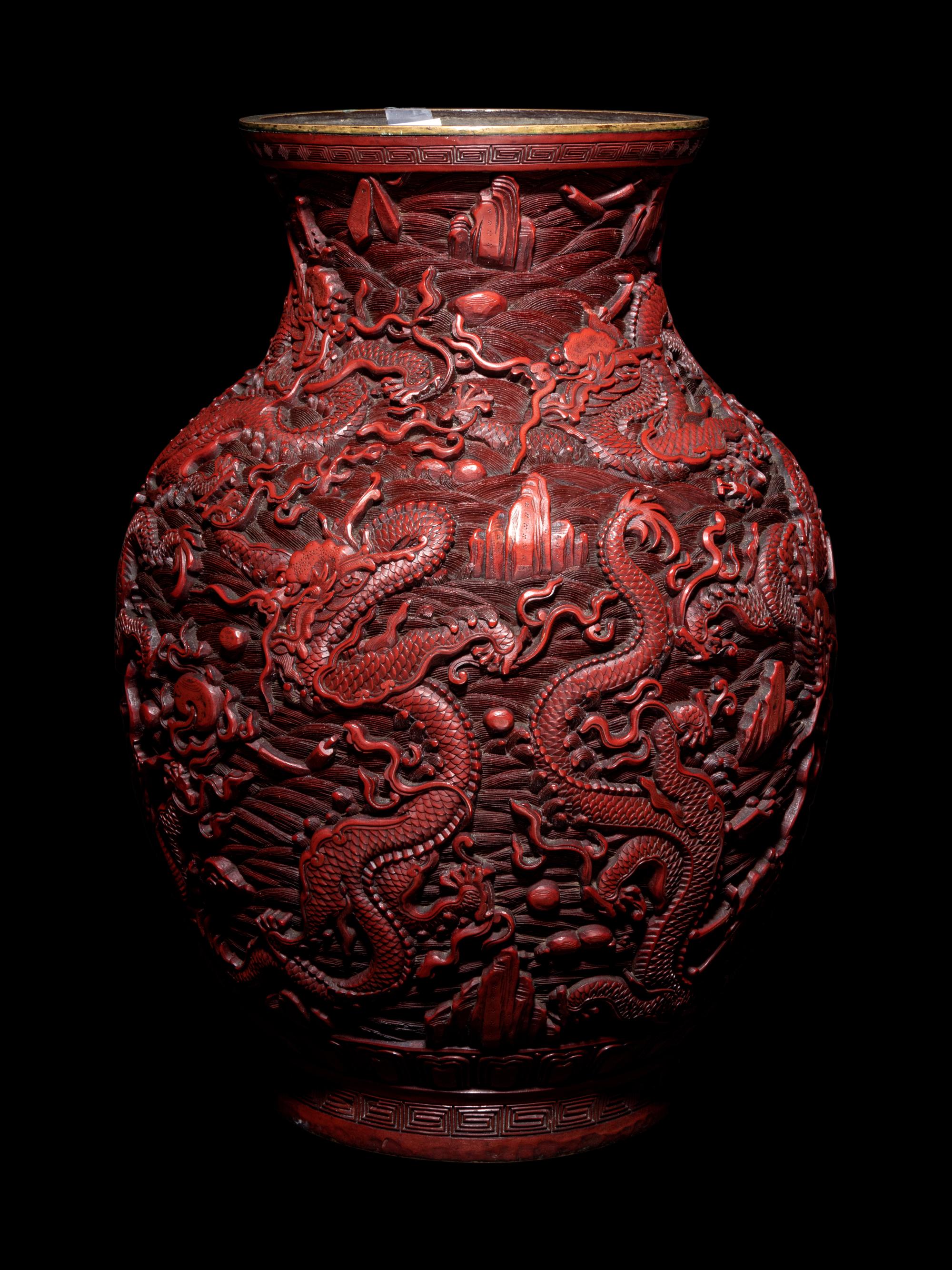A Carved Cinnabar Lacquer 'Dragon' Baluster Vase