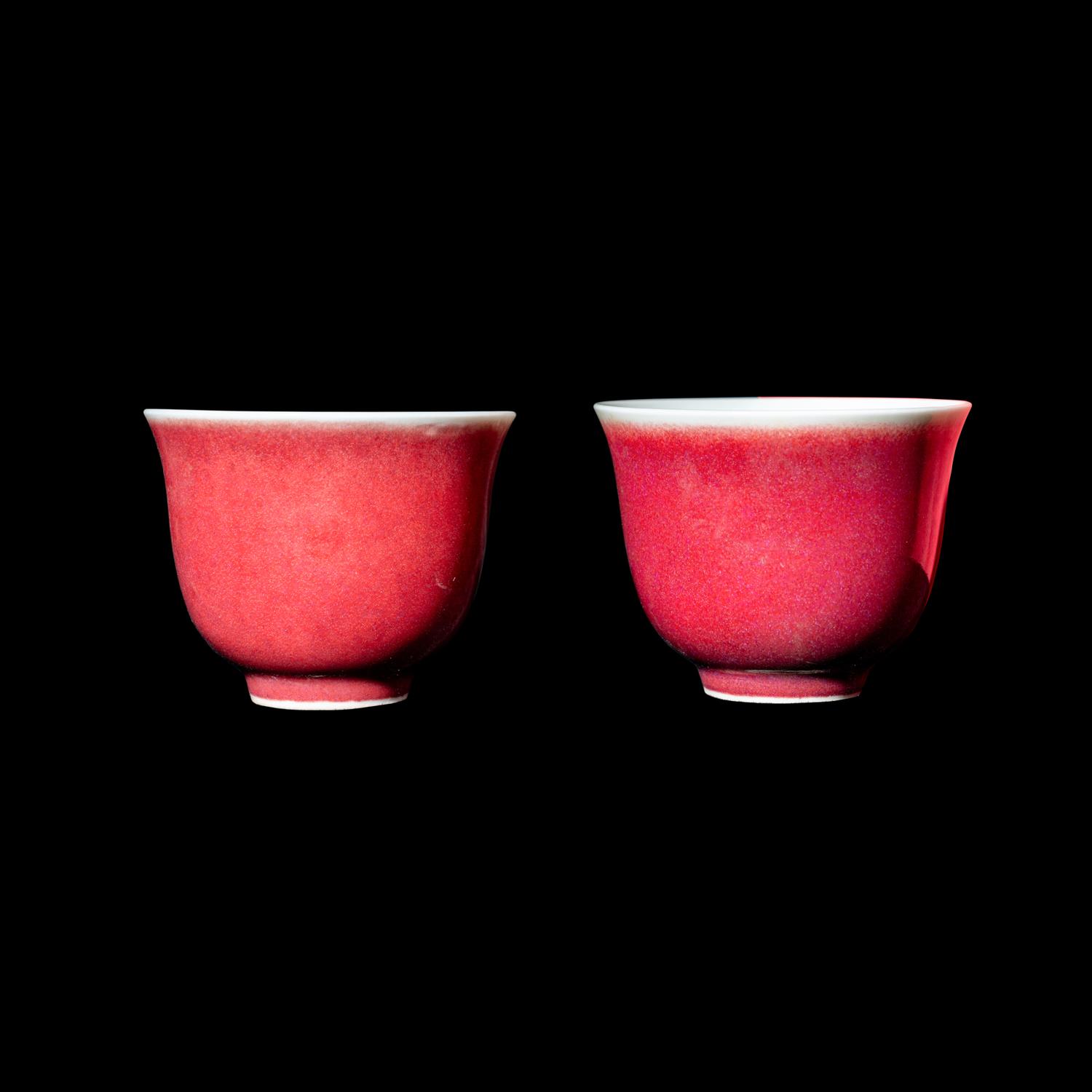A Pair of Chinese Sang-de-Boeuf Glazed Porcelain Cups, Qing Dynasty 清 永樂堂款祭紅杯一對