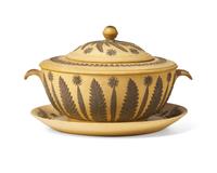 A Wedgwood Jasperware Egyptian Revival Decorated Covered Bowl with Underplate