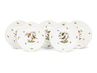 A Set of Five Herend Rothschild Bird Porcelain Dinner Plates