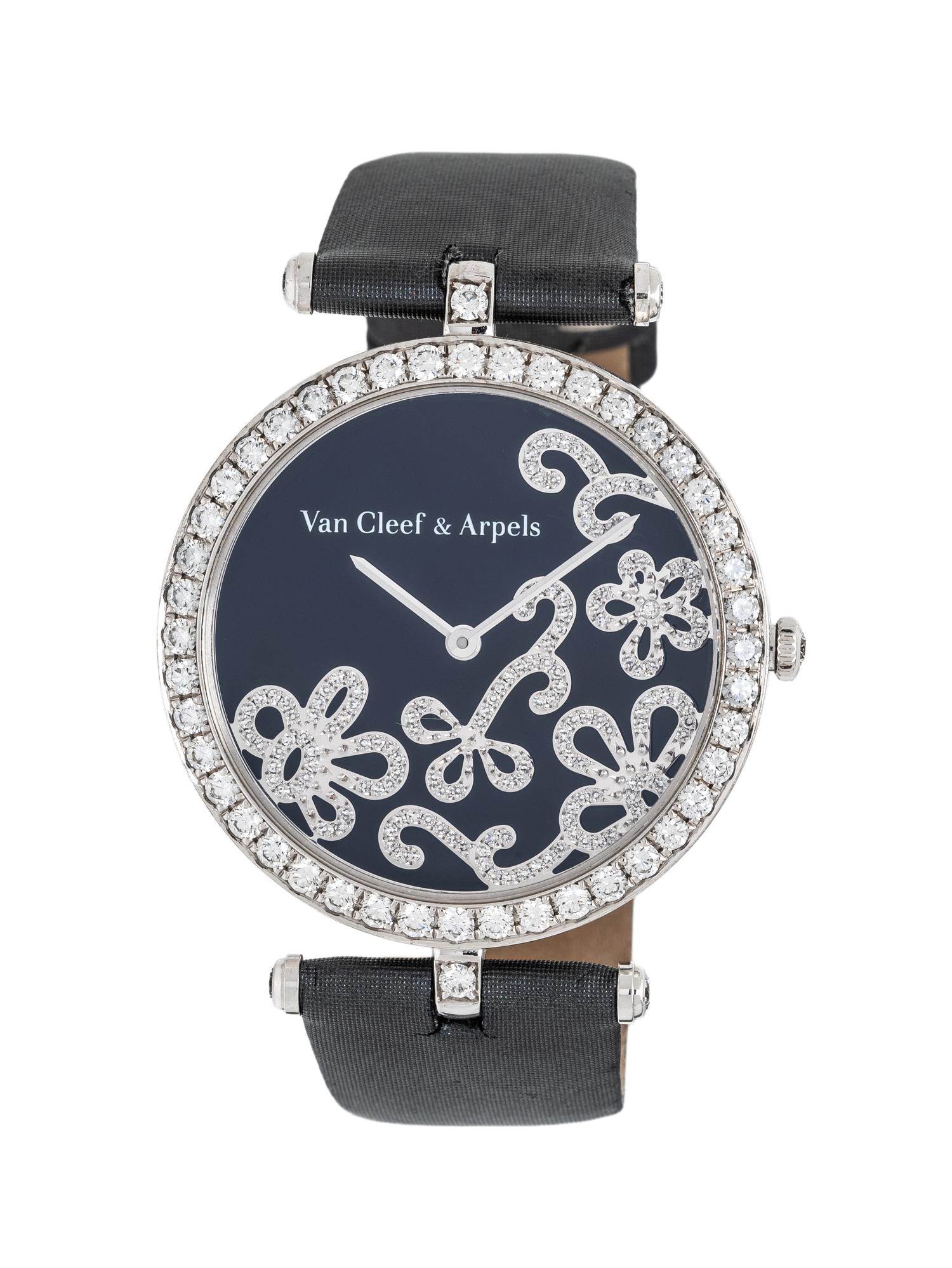 VAN CLEEF & ARPELS, 18K WHITE GOLD 'LADY ARPELS DENTELLE' WATCH WITH FACTORY DIAMONDS