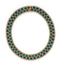 CARTIER, ITALY, YELLOW GOLD, TURQUOISE AND LAPIS LAZULI NECKLACE