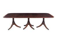 A Regency Style Satinwood Banded Mahogany Triple-Pedestal Dining Table
