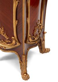 A Pair of Louis XV Style Gilt Bronze Mounted Kingwood Marble-Top Pedestals