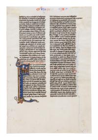 JOHANNES GRUSCH ATELIER (active Paris c. 1230s–1270s) Single leaf with historiated Initial ‘F’ with The Killing of the Sons of Heli from a Bible , in Latin, illuminated manuscript on parchment [France, Paris, c. 1250]