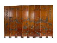 An Asian Export Carved and Painted Eight-Panel Floor Screen — 20TH CENTURY