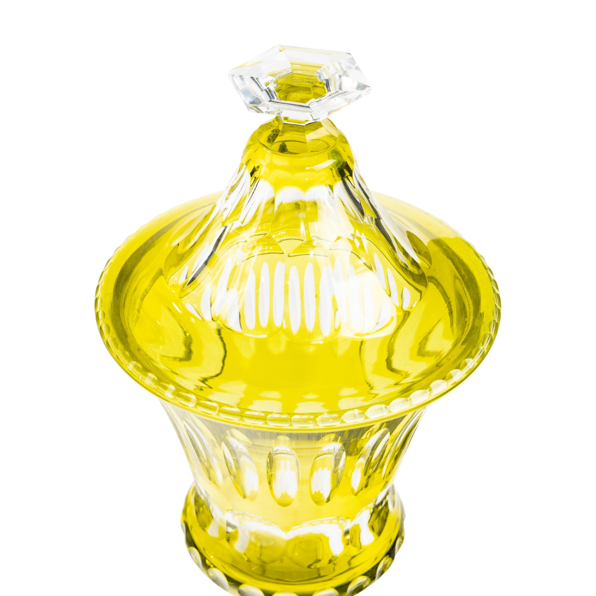 A Pair of Val St. Lambert Chartreuse Cut-To-Clear Glass Pokals