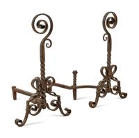 A Pair of Continental Wrought Iron Andirons