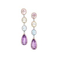 Multigem, Diamond, and Tricolor Gold Pendant Earrings
